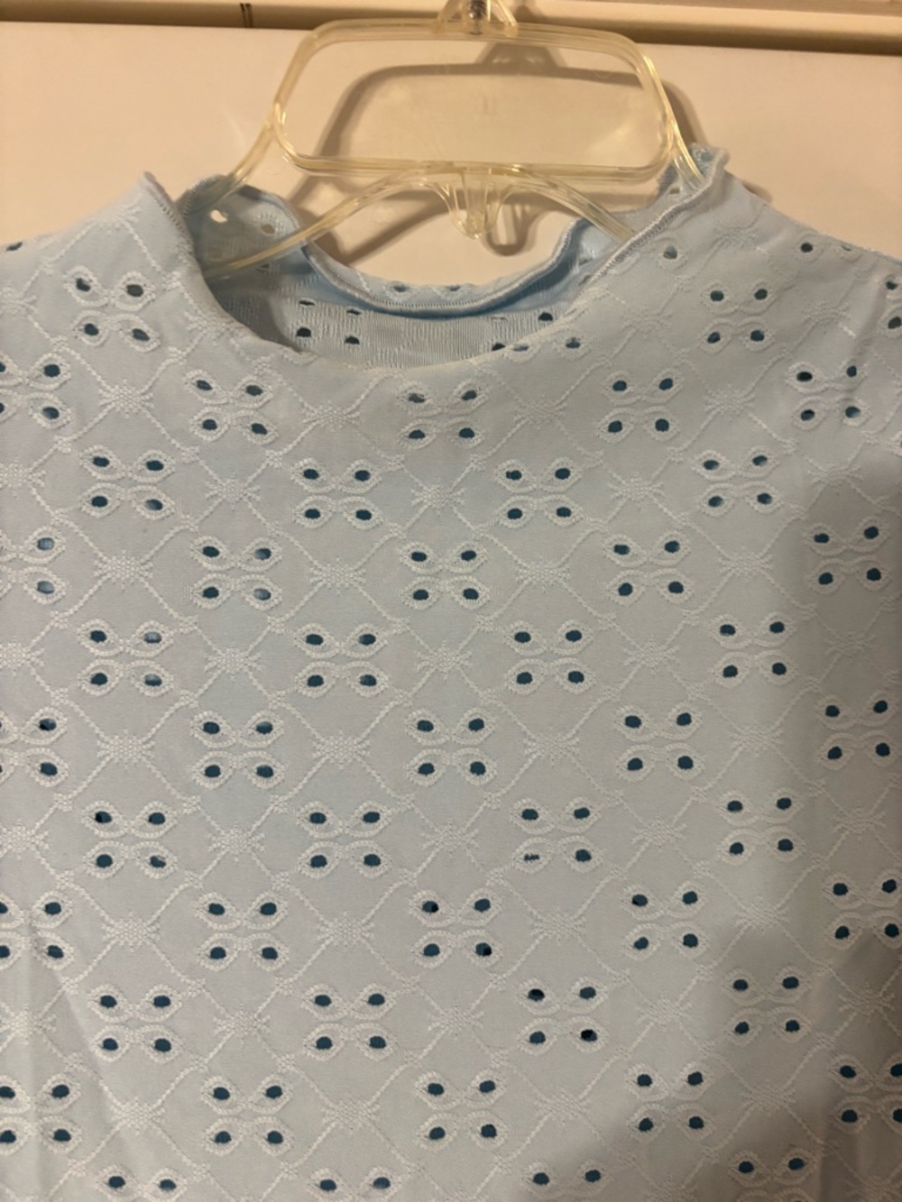 Light Blue Eyelet Puff Sleeve Top - Picture 5 of 8